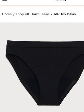 NEW IN BOX Thinx Teens All-Day Bikini Briefs - Black SIZE L/13-14